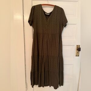 Sonoma Olive Green Tiered V-Neck Sundress
